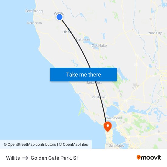 Willits to Golden Gate Park, Sf map