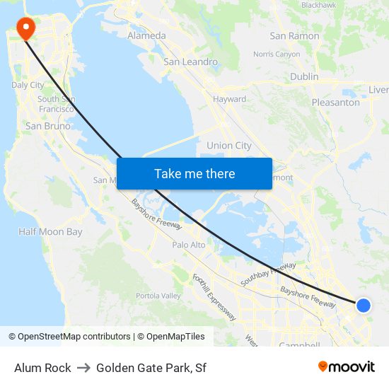 Alum Rock to Golden Gate Park, Sf map