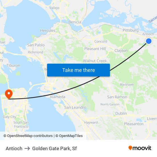 Antioch to Golden Gate Park, Sf map