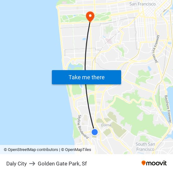 Daly City to Golden Gate Park, Sf map