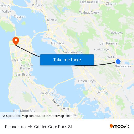 Pleasanton to Golden Gate Park, Sf map