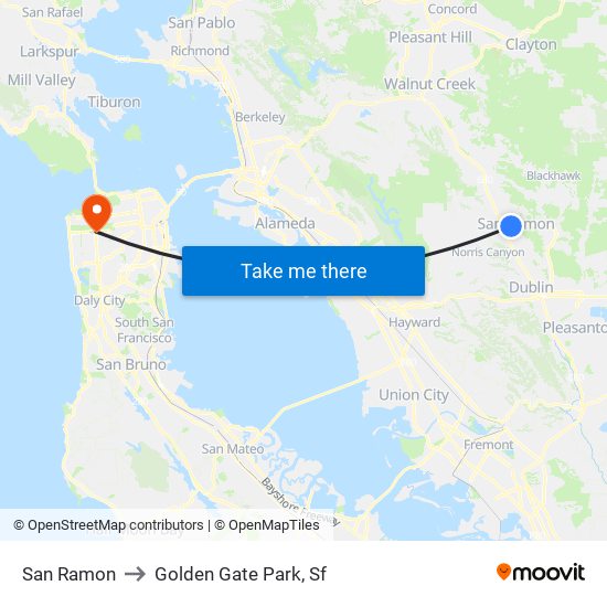 San Ramon to Golden Gate Park, Sf map
