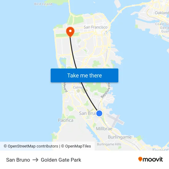 San Bruno to Golden Gate Park map