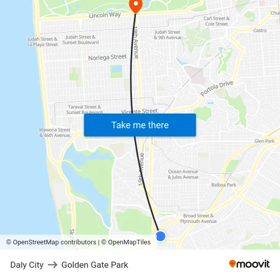 Daly City to Golden Gate Park map