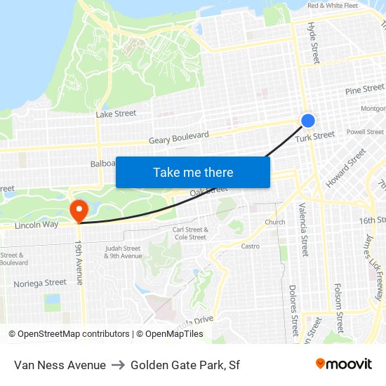Van Ness Avenue to Golden Gate Park, Sf map