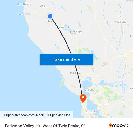 Redwood Valley to West Of Twin Peaks, Sf map