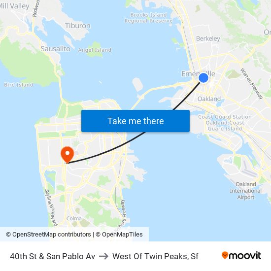 40th St & San Pablo Av to West Of Twin Peaks, Sf map