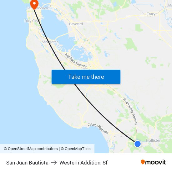 San Juan Bautista to Western Addition, Sf map
