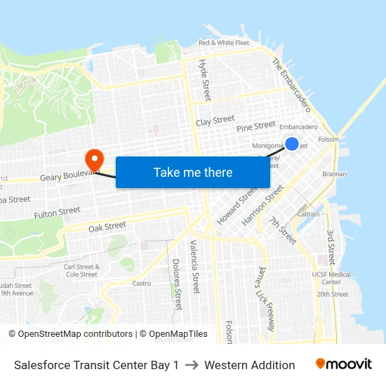 Salesforce Transit Center Bay 1 to Western Addition map