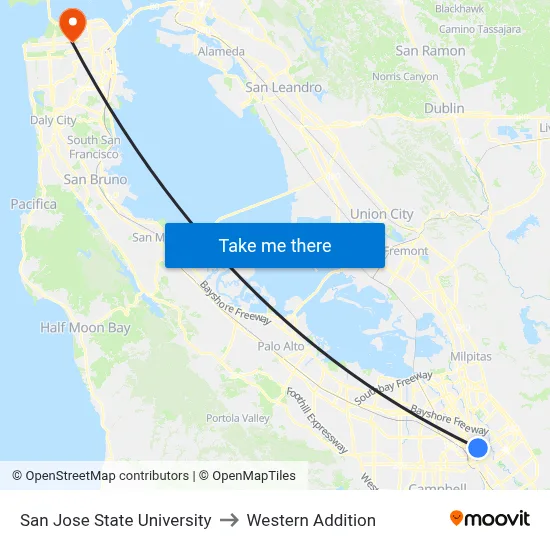 San Jose State University to Western Addition map