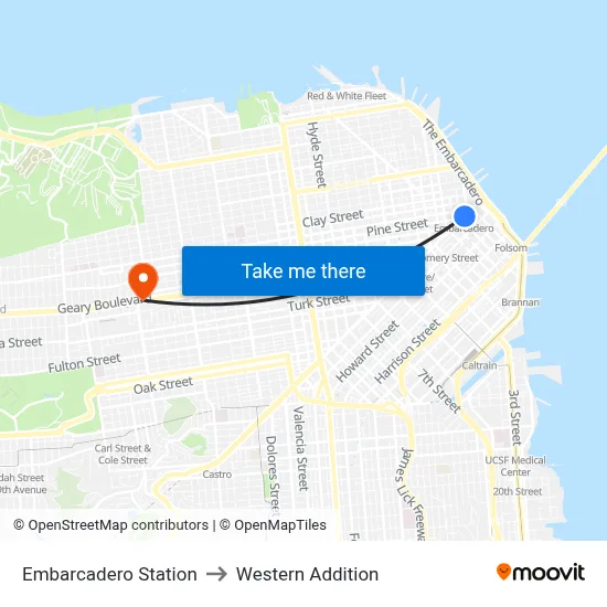 Embarcadero Station to Western Addition map