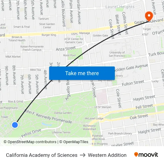 California Academy of Sciences to Western Addition map