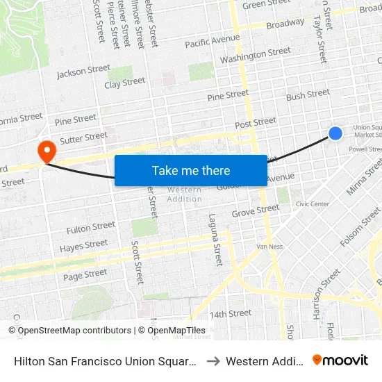 Hilton San Francisco Union Square Pool to Western Addition map
