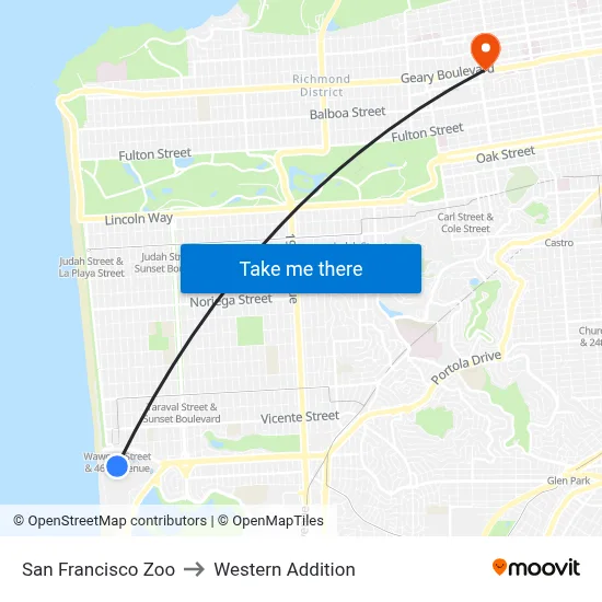 San Francisco Zoo to Western Addition map