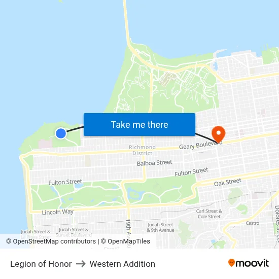 Legion of Honor to Western Addition map