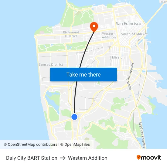 Daly City BART Station to Western Addition map