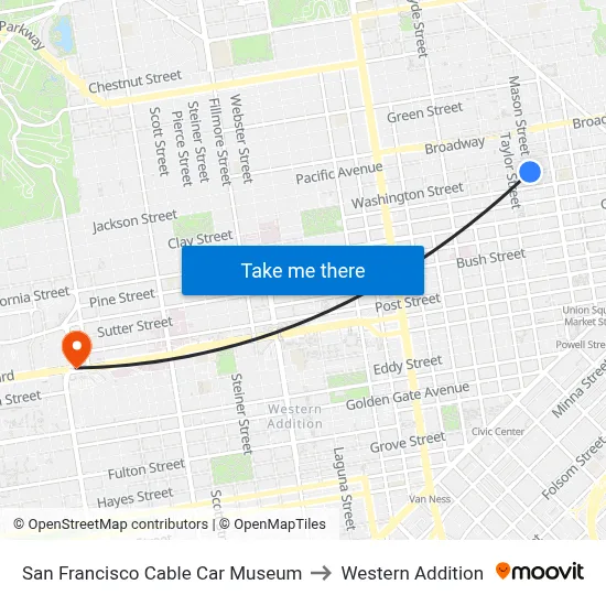 San Francisco Cable Car Museum to Western Addition map