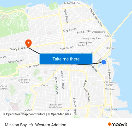 Mission Bay to Western Addition map