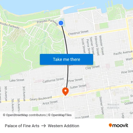 Palace of Fine Arts to Western Addition map
