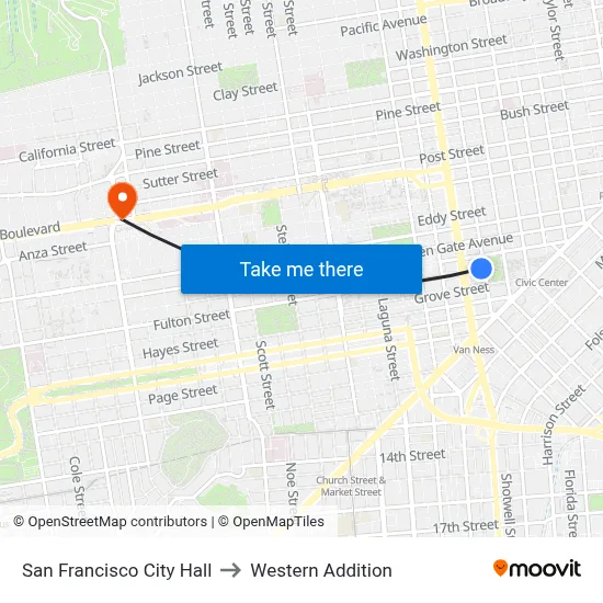 San Francisco City Hall to Western Addition map