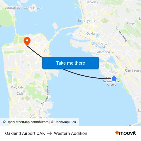 Oakland Airport OAK to Western Addition map