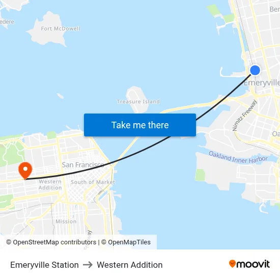 Emeryville Station to Western Addition map
