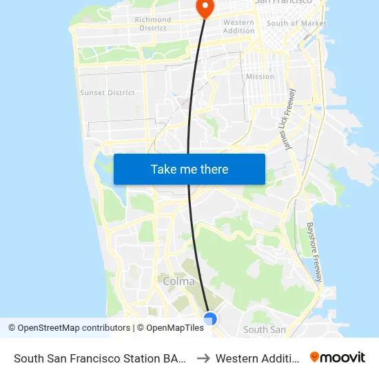 South San Francisco Station BART to Western Addition map