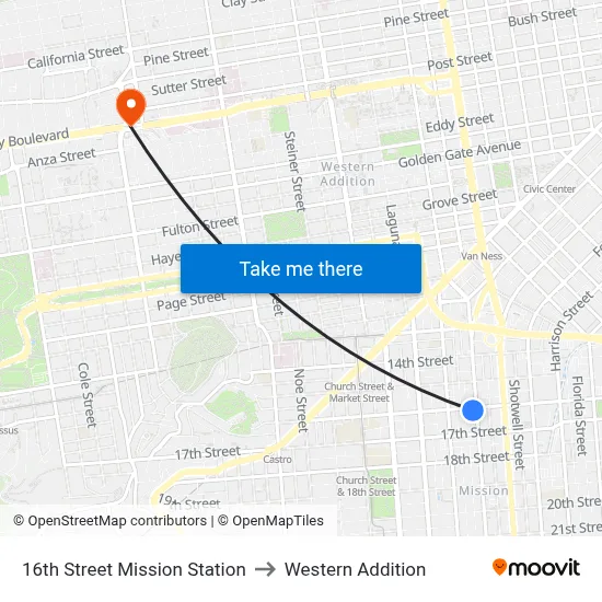 16th Street Mission Station to Western Addition map