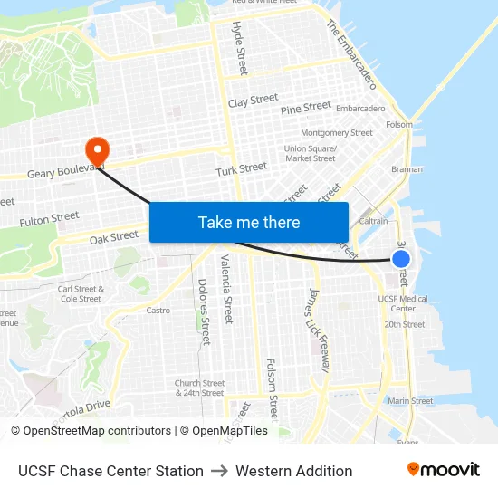 UCSF Chase Center Station to Western Addition map