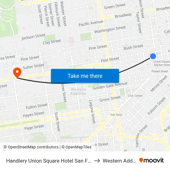 Handlery Union Square Hotel San Francisco to Western Addition map