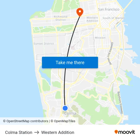 Colma Station to Western Addition map
