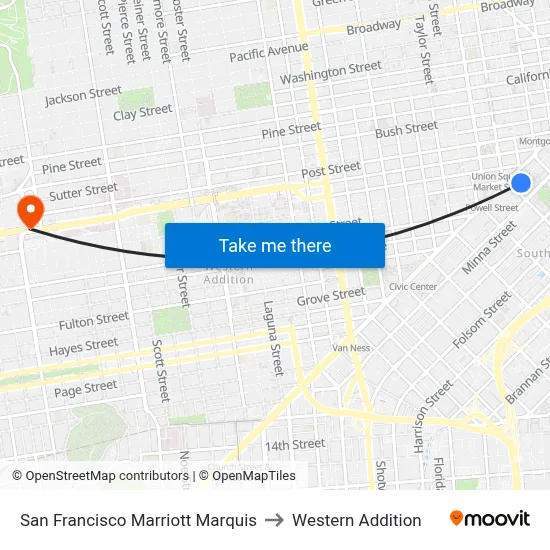 San Francisco Marriott Marquis to Western Addition map
