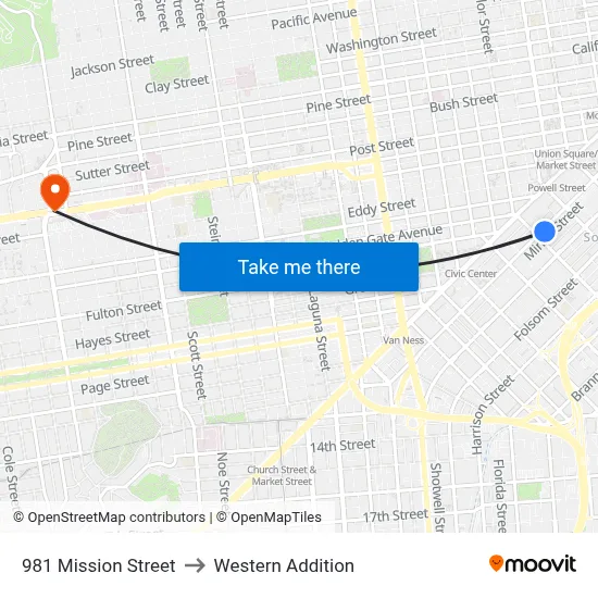 981 Mission Street to Western Addition map