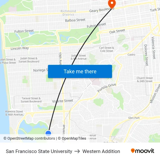 San Francisco State University to Western Addition map