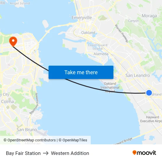 Bay Fair Station to Western Addition map
