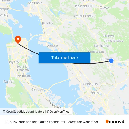Dublin/Pleasanton Bart Station to Western Addition map