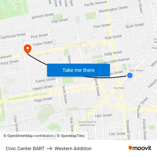 Civic Center BART to Western Addition map
