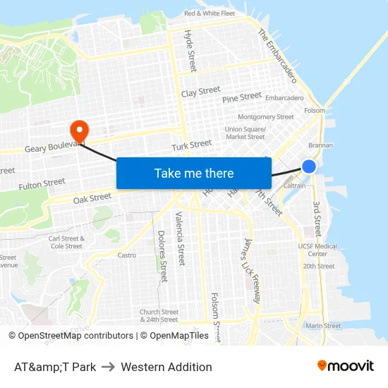 AT&amp;T Park to Western Addition map
