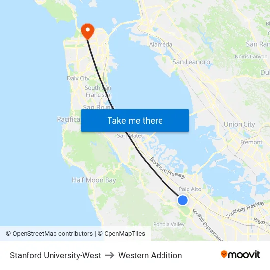 Stanford University-West to Western Addition map