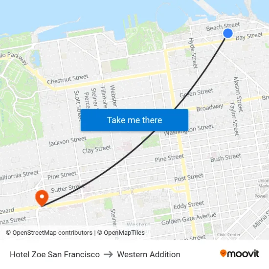 Hotel Zoe San Francisco to Western Addition map
