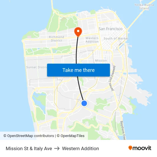 Mission St & Italy Ave to Western Addition map