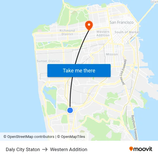 Daly City Staton to Western Addition map