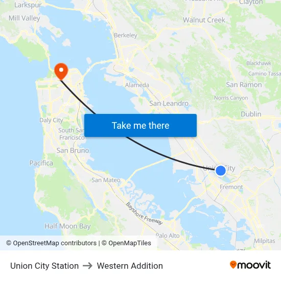 Union City Station to Western Addition map