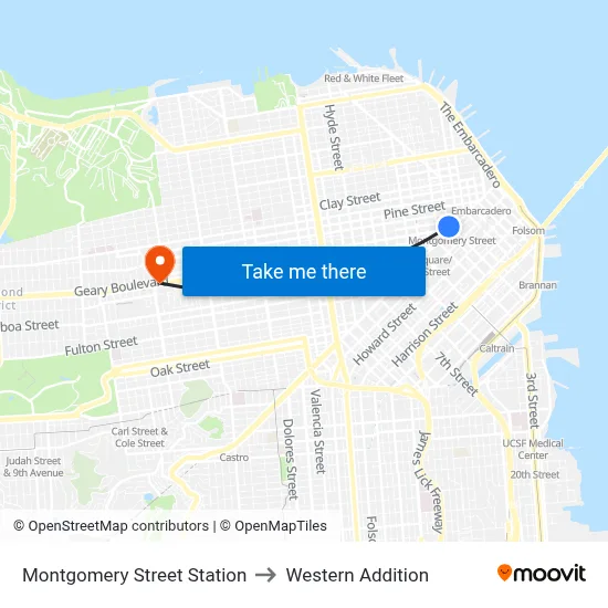 Montgomery Street Station to Western Addition map