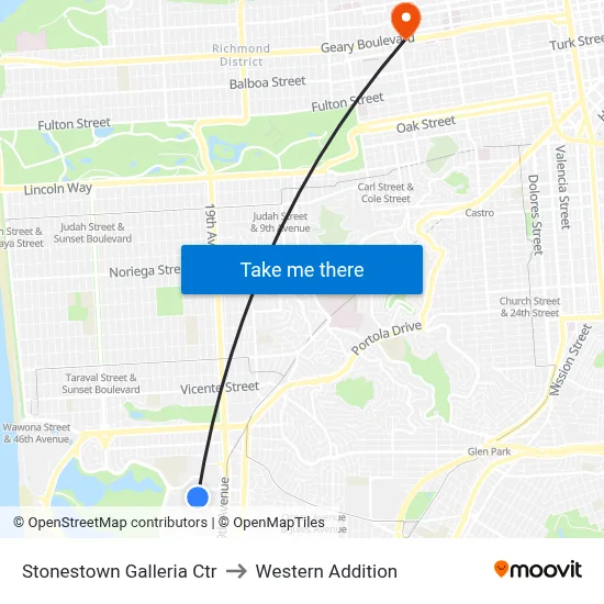 Stonestown Galleria Ctr to Western Addition map