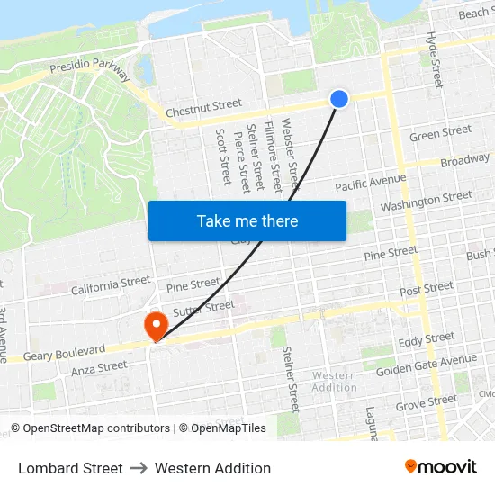 Lombard Street to Western Addition map