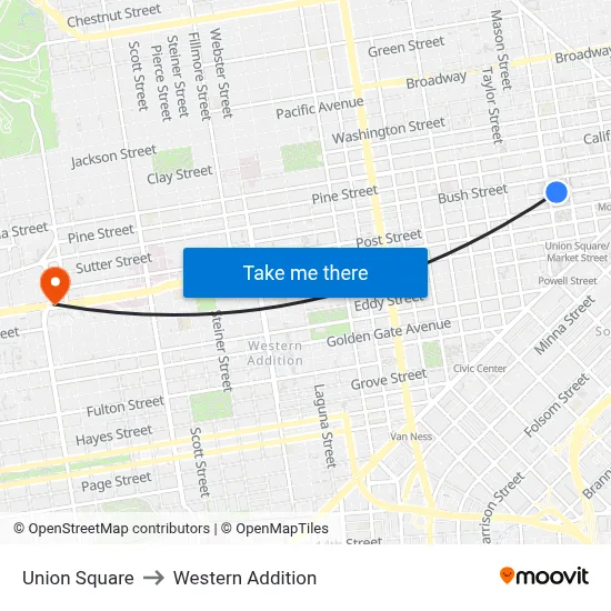 Union Square to Western Addition map