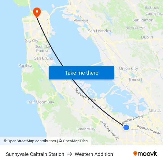Sunnyvale Caltrain Station to Western Addition map