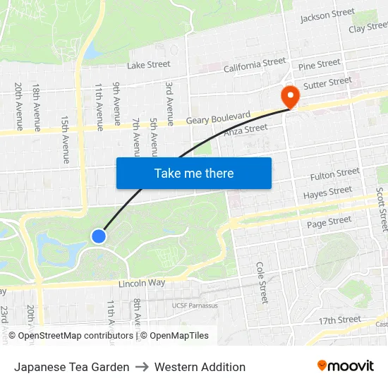 Japanese Tea Garden to Western Addition map