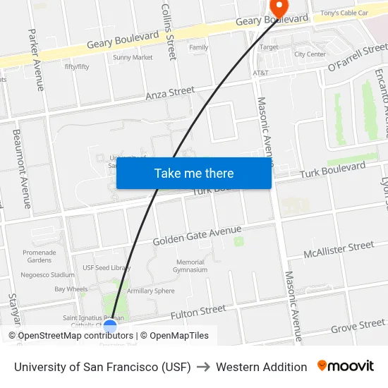 University of San Francisco (USF) to Western Addition map